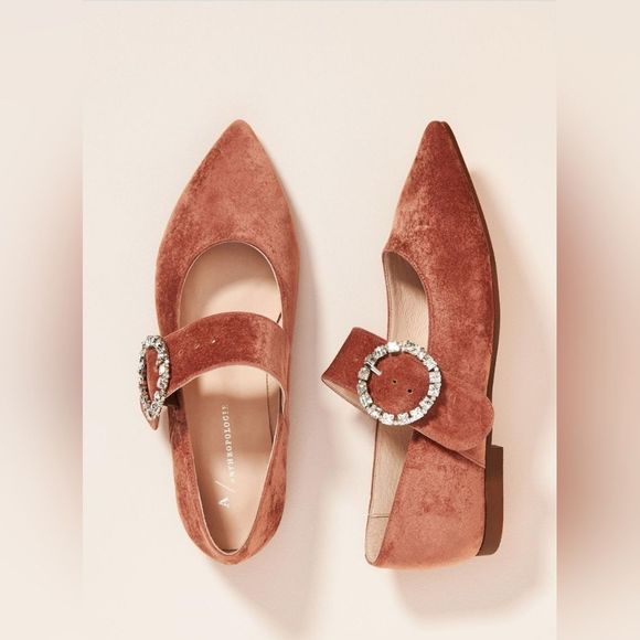 Anthropologie Shoes - LikeNew w/Box Anthropologie Mary Jane Embellished Buckle Flats || Taupe Size 6.5